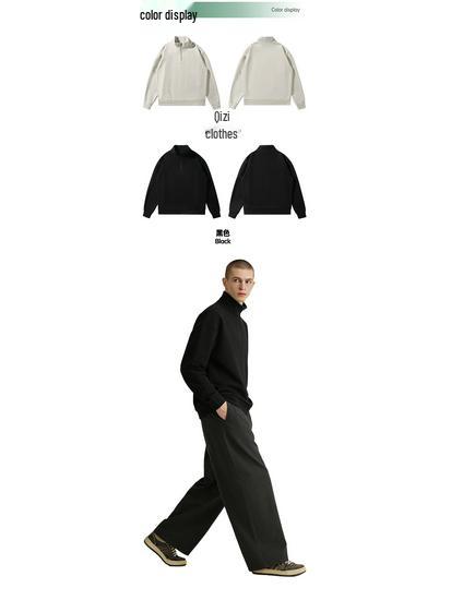 Men's High Neck Half Zip Hoodie - Custom Pullover, Long Sleeve, Regular Shoulder, for Fall, Winter, and Spring.