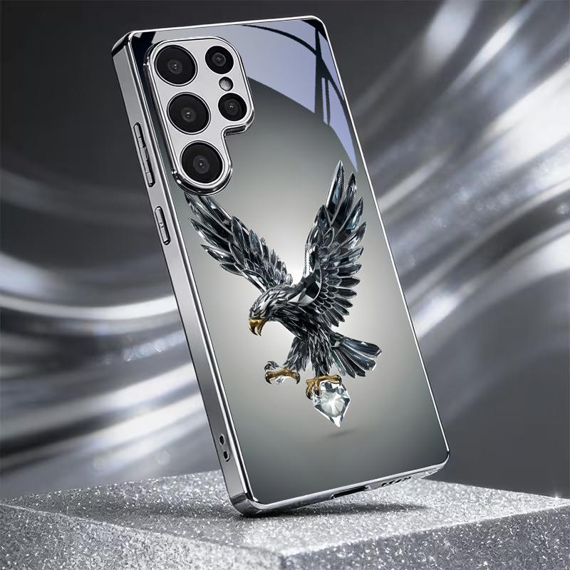 Black Crystal Flying Eagle Electroplated Silver Phone Case For Samsung S24 Ultra S21 S22 FE S23 Plus S20 S25 S26 Note10 20 Cover