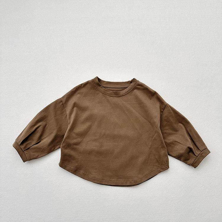 Dziecięca bawełniana koszulka z długim rękawem w stylu koreańskim: Okrągły dekolt, Odzież jesienno-wiosenna