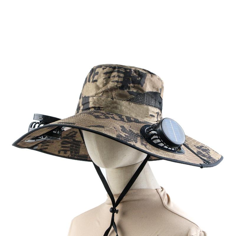 Solar Fan Camouflage Hat Men's Summer Fishing Hat Visor Hat Big Eaves Hat Sun Protection Hat Outdoor Bucket Hat