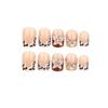 24Pcs Leopard Print French False Nails Spicy Girls Flower Brown Short Square Press On Nails With Diamond Design