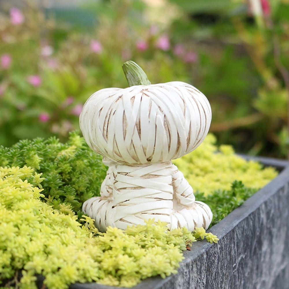 Cartoon Pumpkin Scarecrow Fishing Statue Resin Miniatures Figurine Pumpkin Elf Sculpture  Balcony