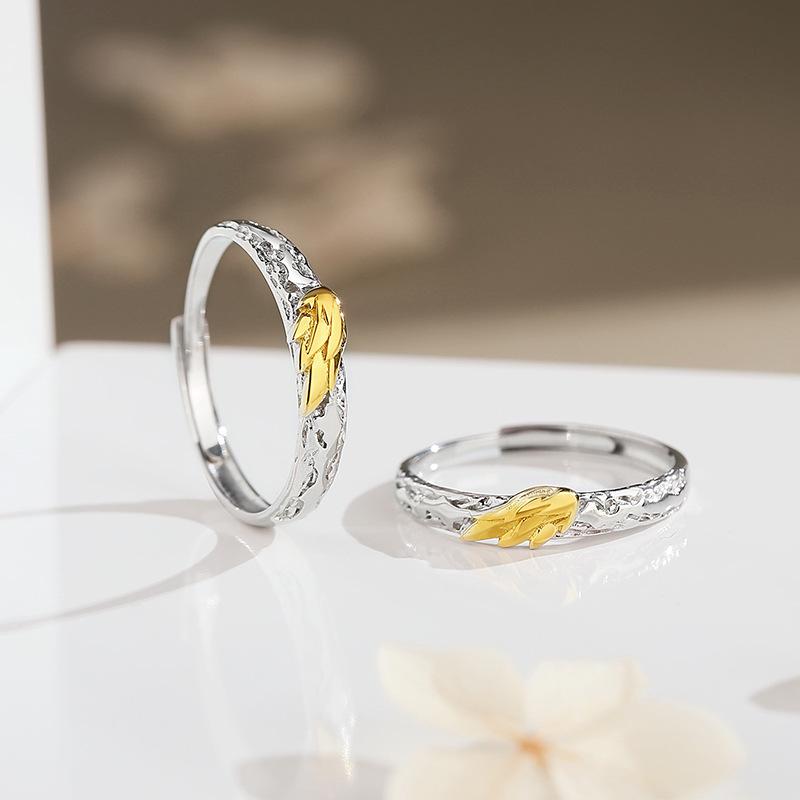 Original 999 Sterling Silver Wing Guardian Openable Couple Ring Set for Men and Women - High-End Design