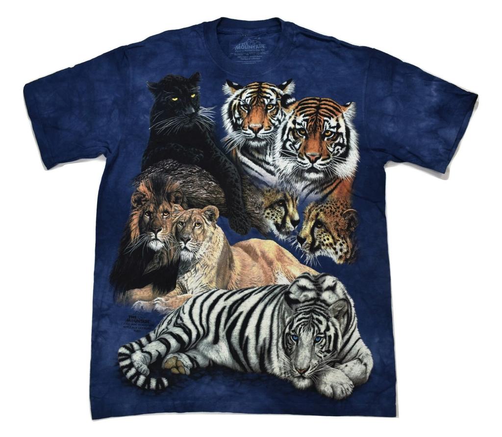 The Mountain Mens Big Cat Collage Lions Tigers Panther Leopard Shirt NWT Small