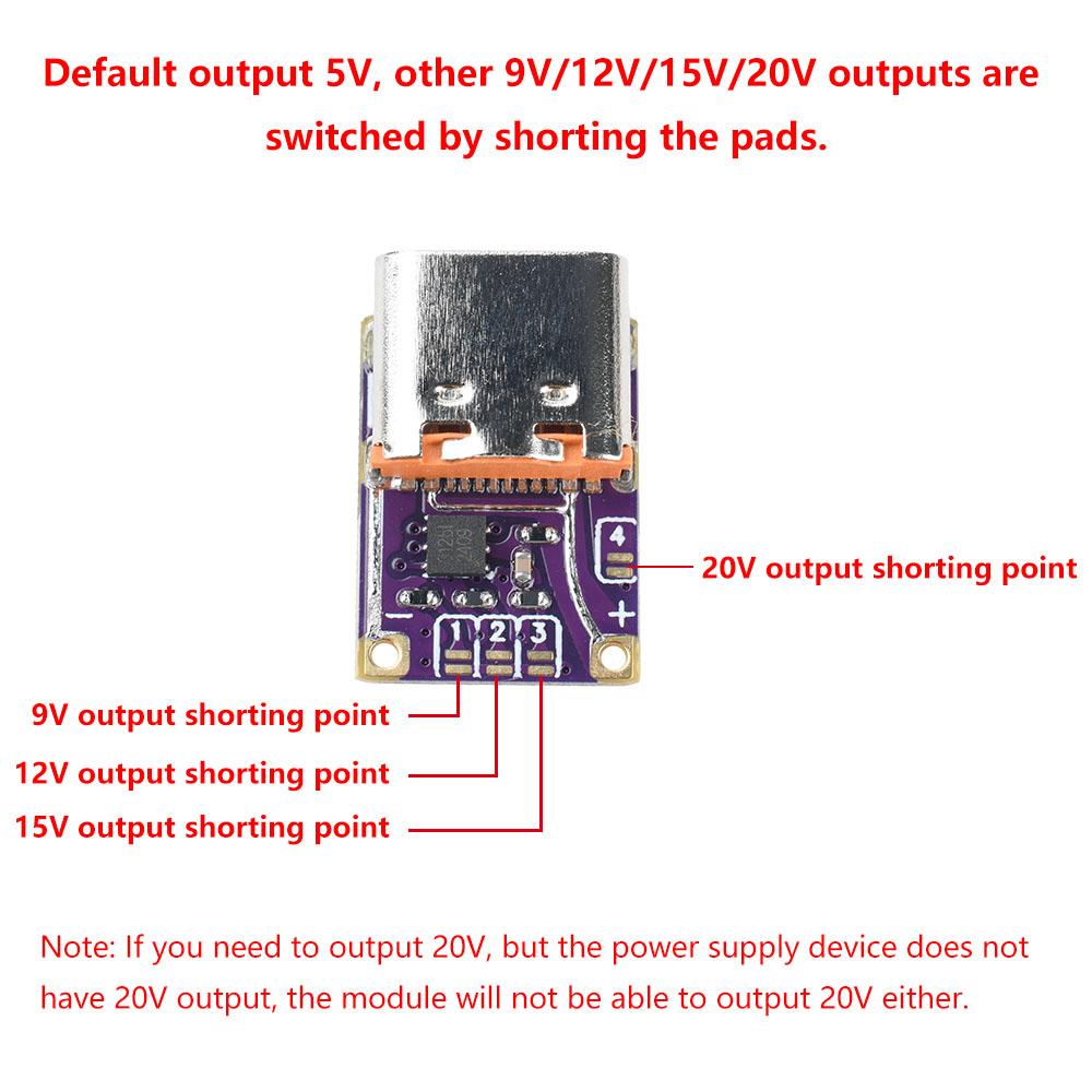 PD3.0 PD3.1 QC3.0 Fast Charging Module DC 5V/9V/12V/15V/20V Default Output Voltage Trigger Fast Charging Module Type-C Interface