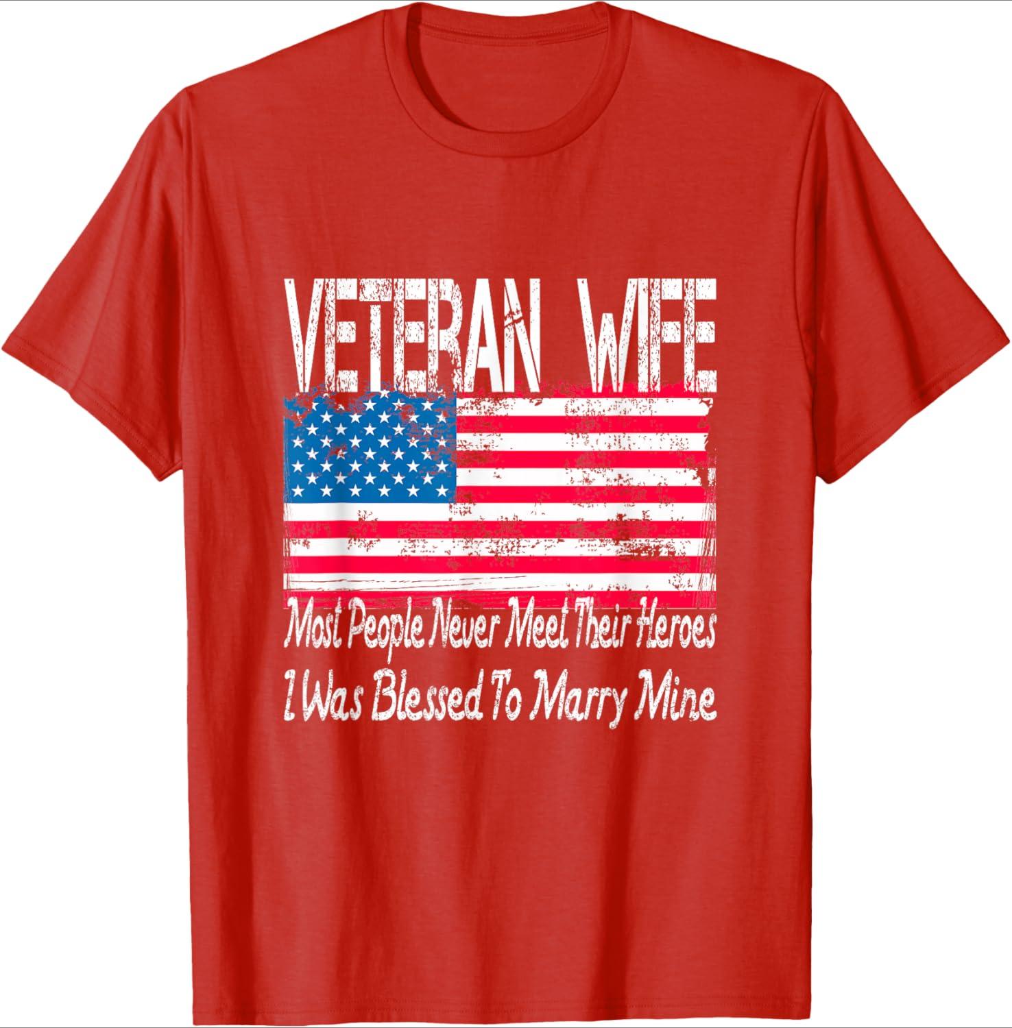 

US Military Veteran Wife Blessed To Marry My Hero design100 cotton summer casual Oneck short sleeve printed mens Tshirt S