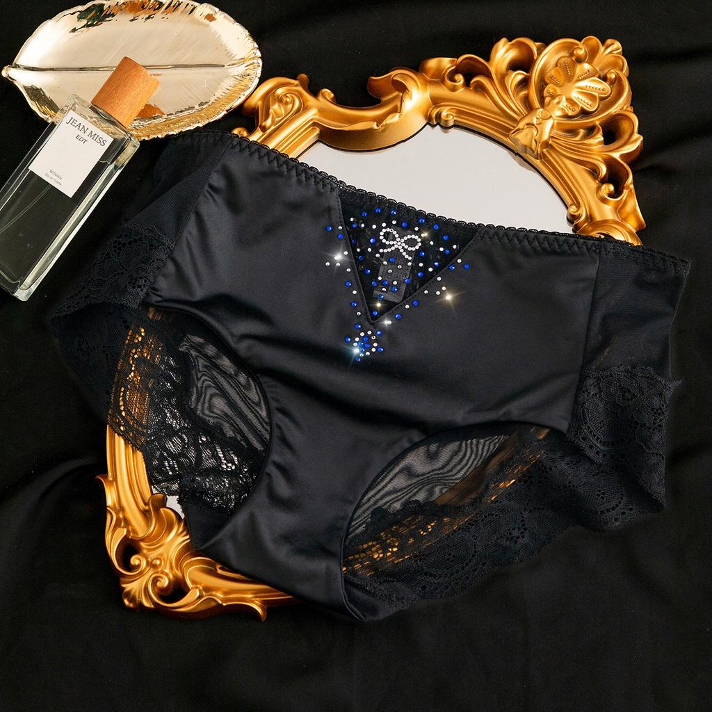 Mit Diamanten verzierte Mid-Waist-Spitzen-Slips Sexy und atmungsaktive Damen-Triangel-Slips