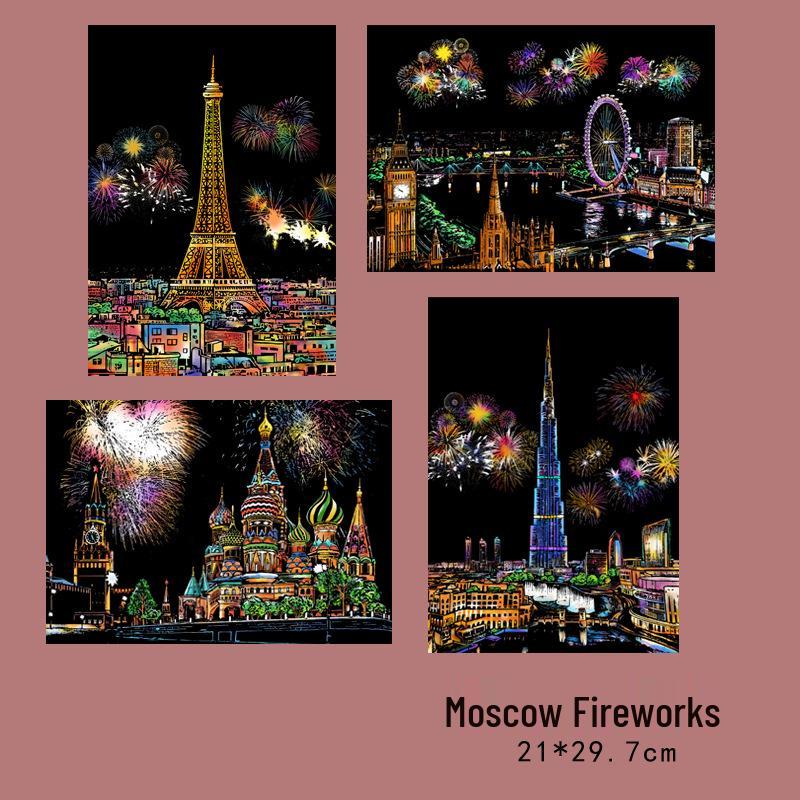 Книга-раскраска скретч-арт «Ночной вид Юэлу» – 4 листа формата А4 A4 (4 sheets)