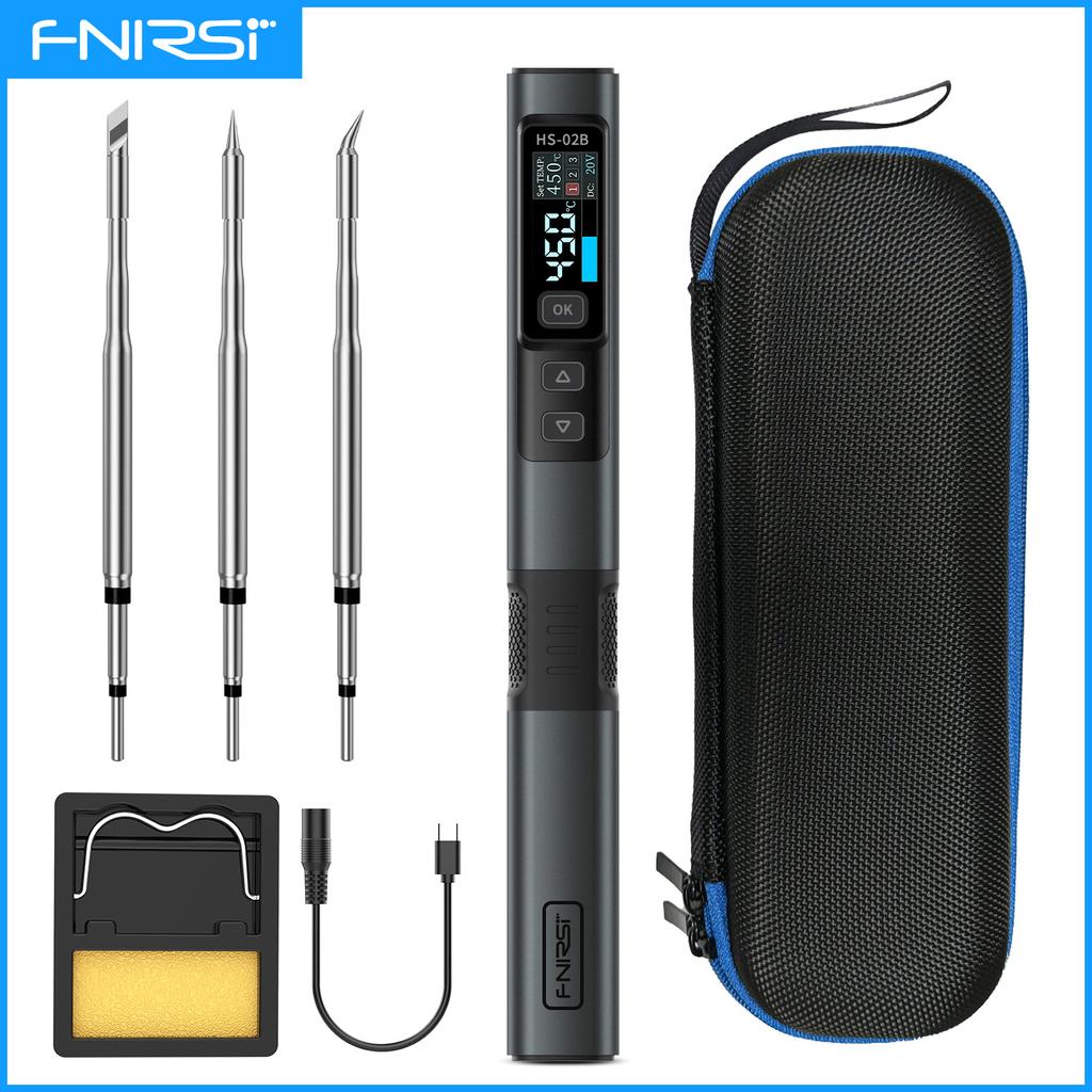 FNIRSI HS-02 Adjustable Temperature Soldering Iron DC 20V 100-450℃ Welding Solder Rework Station PD 100W Portable Repair Tool