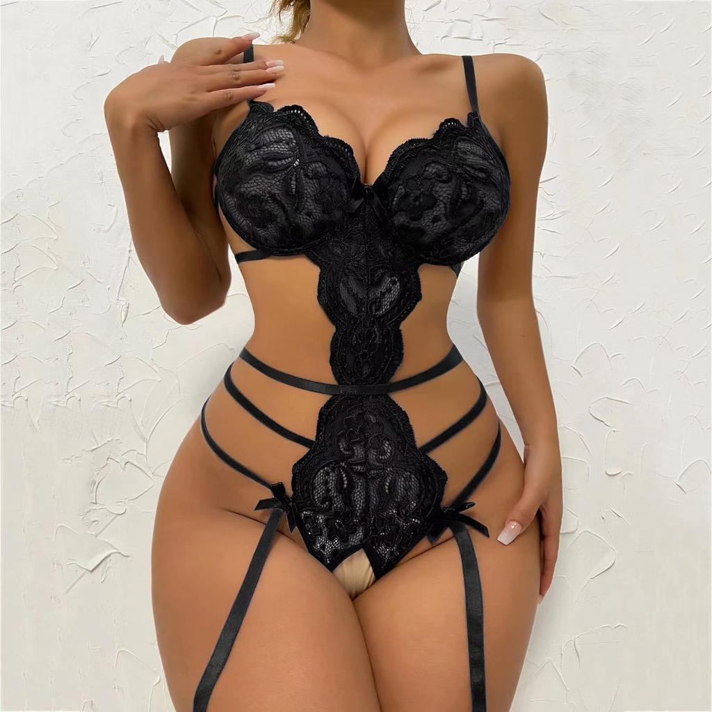 GUUOAT New Erotic Lingerie Women Bodysuit Set  Lace Transparent Temptation Hollow Passion Lingerie Open Underwear Sexy Costume