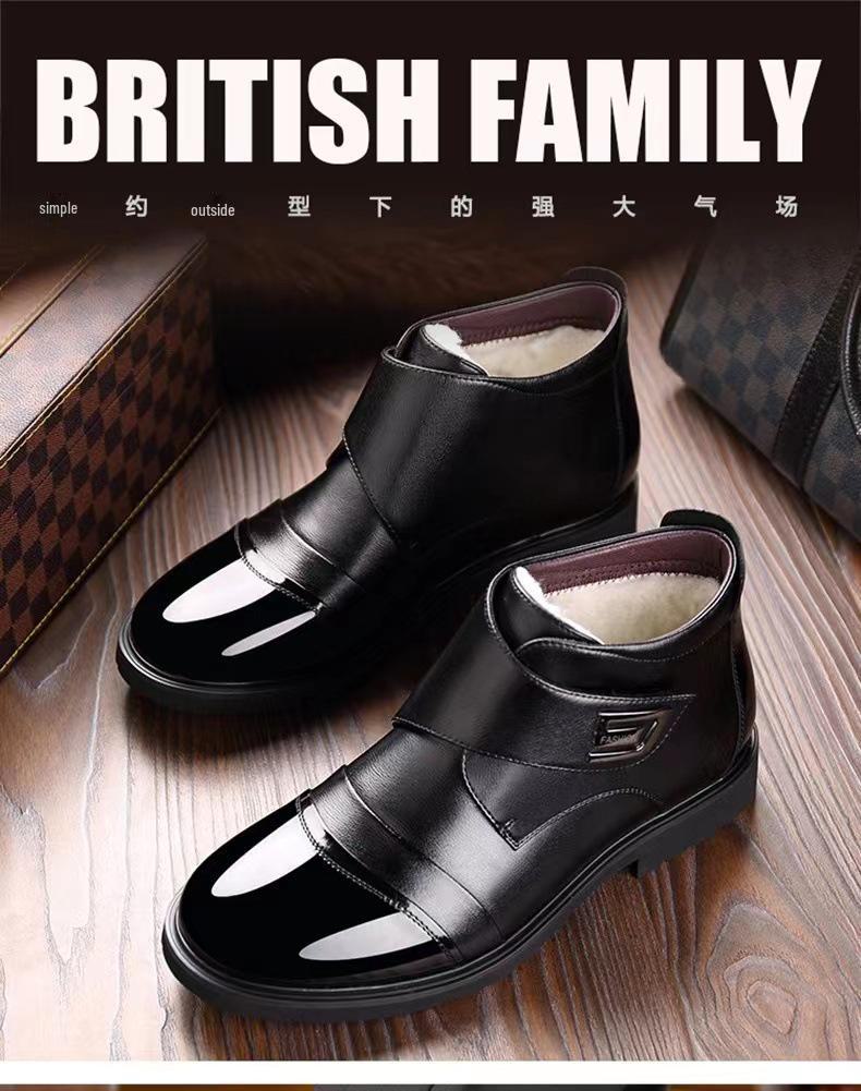 Men's Genuine Leather Velcro Winter Shoes with Plush Wool for Middle-Aged & Elderly