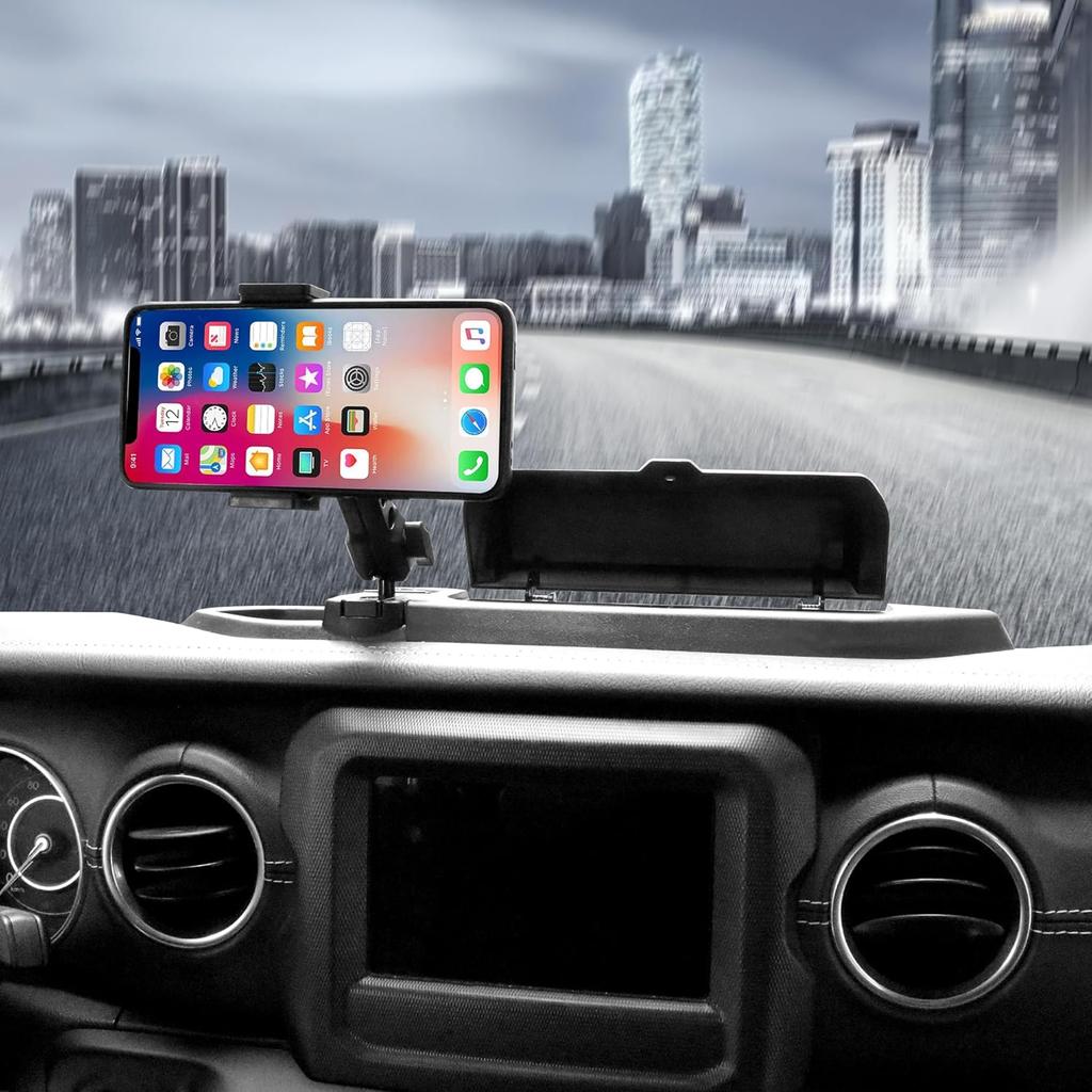 JL Phone Mount Storage Box with Cover, Dash Cell Phone Mount Dashboard Phone Holder with Tray for 2018- Jeep Wrangler JL -2024 Jeep Gladiator JT