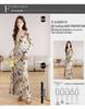 Retro Butterfly Print Long-Sleeve Dress - Slim Fit, Sexy Ruched Waist
