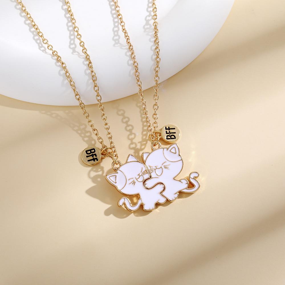 Set da 2 Pezzi Ciondolo BFF Gatti Abbraccio Design Migliori Amici Collana Magnetica Gioielli Amicizia Ragazze Regalo