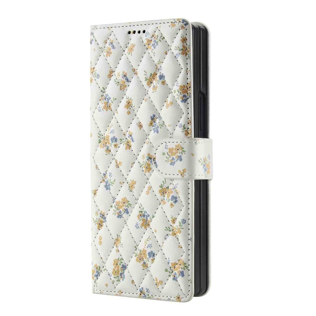 Applicable to Samsung Z Fold7Lanyard phone case with floral and checkered pattern leather cover Fold6/5/4Flip cover case