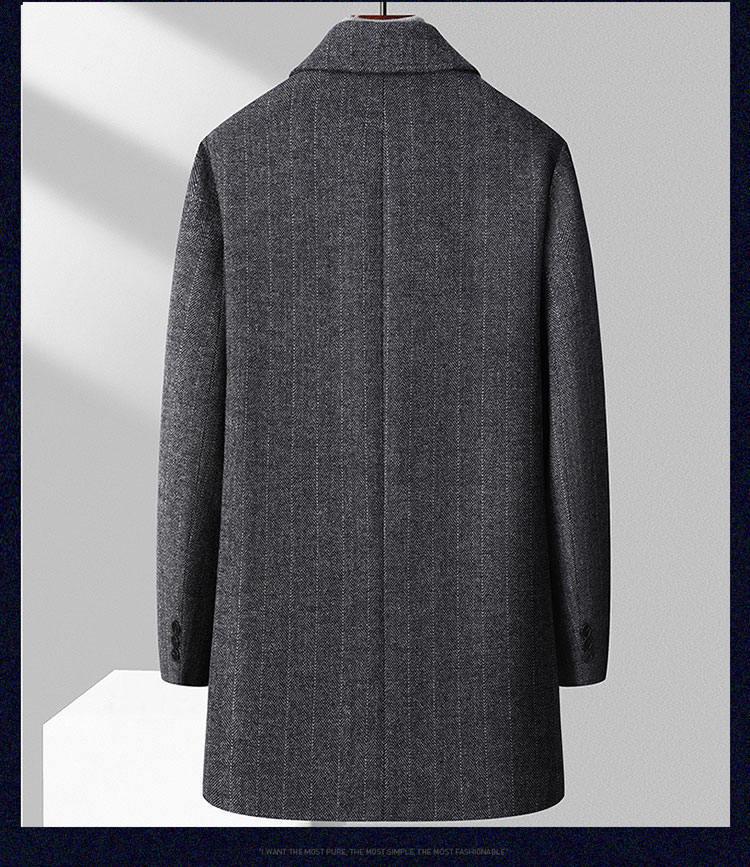 Men's Thickened Woolen Coat with Cotton Padding, Classic Striped Outerwear for Middle-Aged & Elderly, Dad's Style for Autumn/Winter.