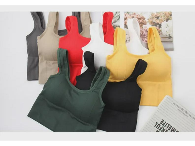 Women's Knitted Wide-Strap Sports Vest with Chest Pads - Strapless Base Top for Spring & Summer