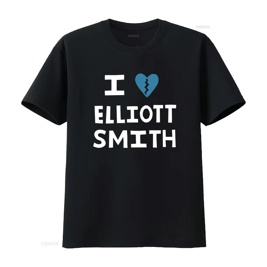 I Love Elliott Smith Album Music Retro Black T Shirt Perfect for Fans vintage Washed Versatile Stretched Comfortable