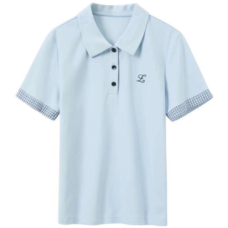 Women's Embroidered Plaid Patchwork Polo T-Shirt