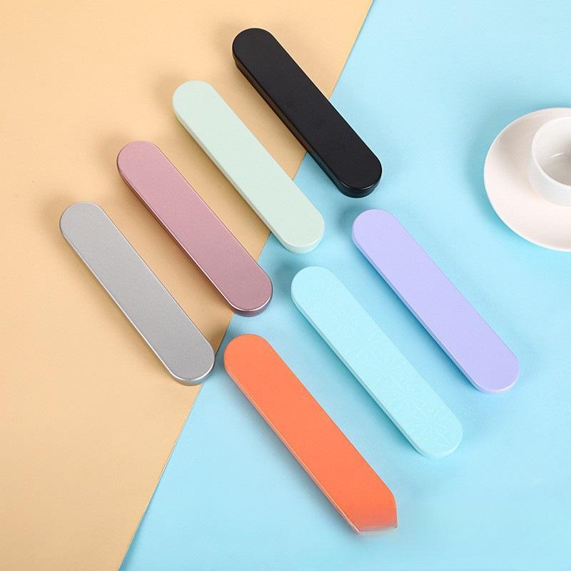 Creative Metal Pencil Case: Black Silver Rectangular Flip Tin Box for Students