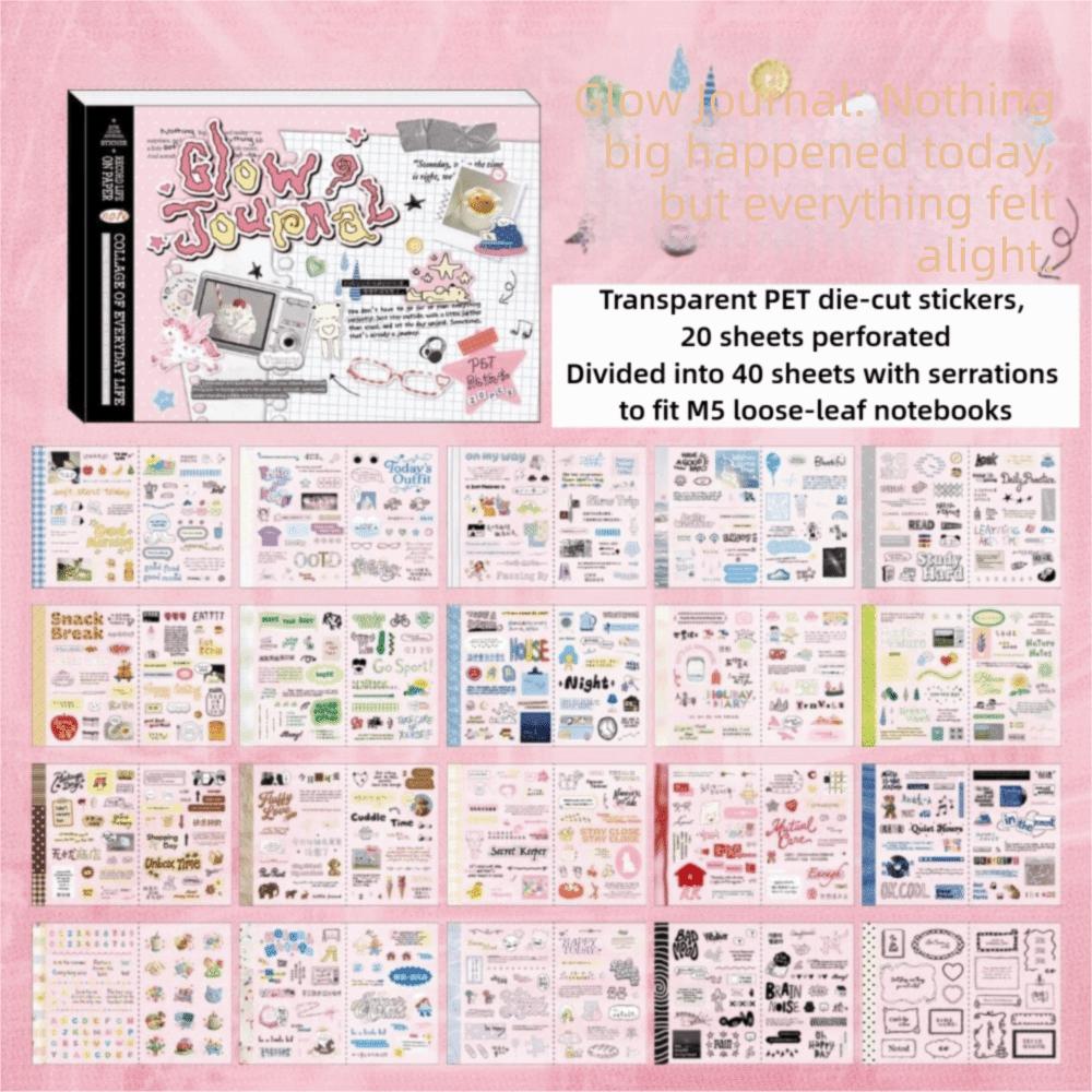 Transparent Stickers 3D Sticker Book PET Sticker Text Stickers Journal Stickers Notebook Decor