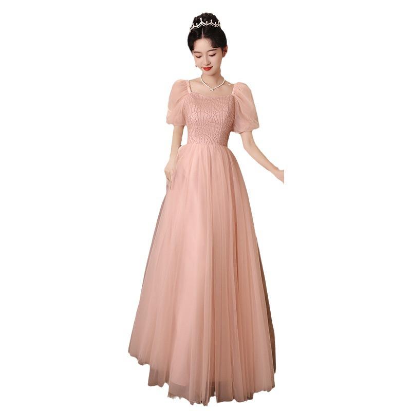 Pink High-End Evening Gown for Women - Light Luxury Niche Dress for 2026 Coming-of-Age Ceremony or Art Exam, Slimming Escaped Princess Style