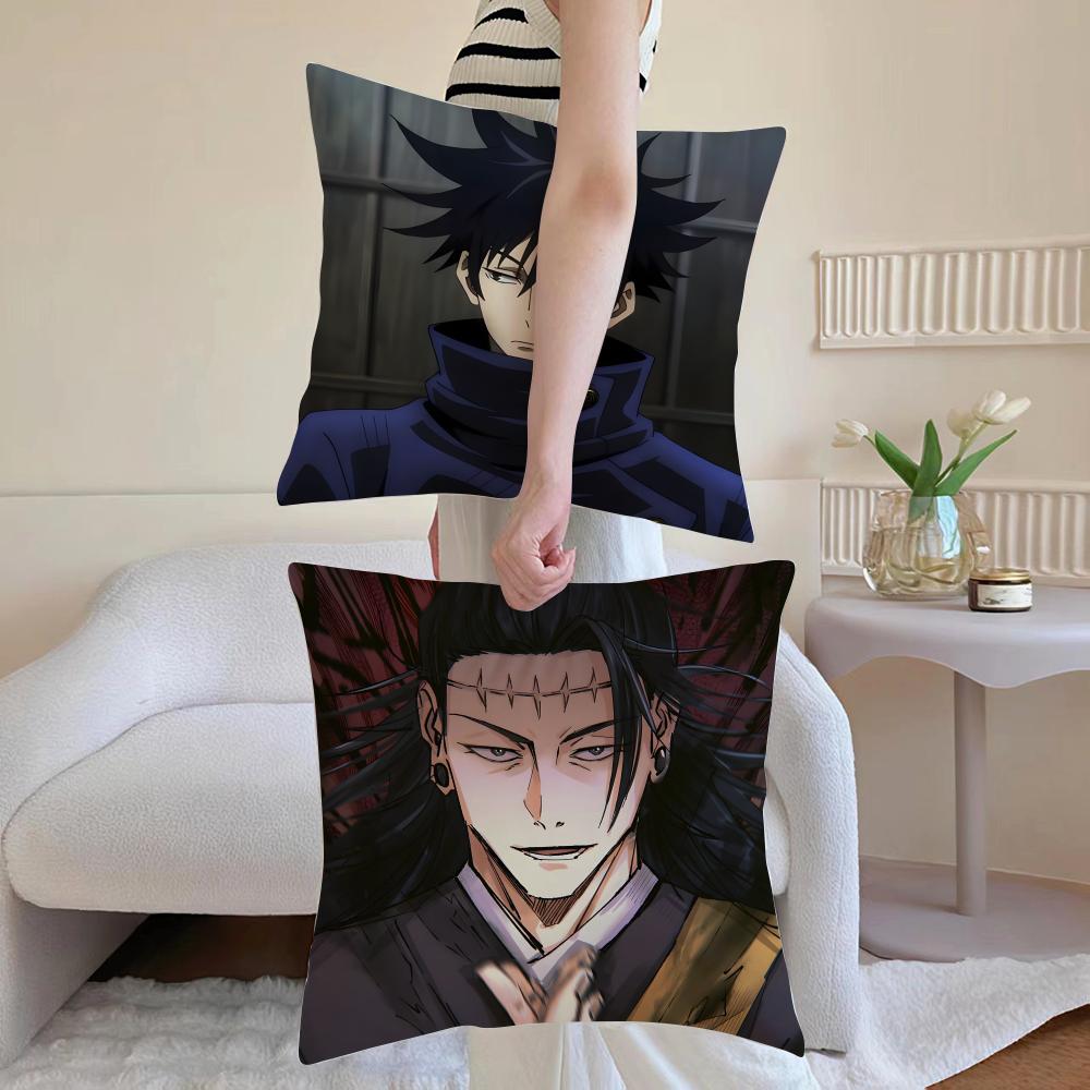 J-Jujutsu Kaisen Cushion Cover Washable Linen Pillowcase Soft For Sofa Bed Cozy Home Room Decor