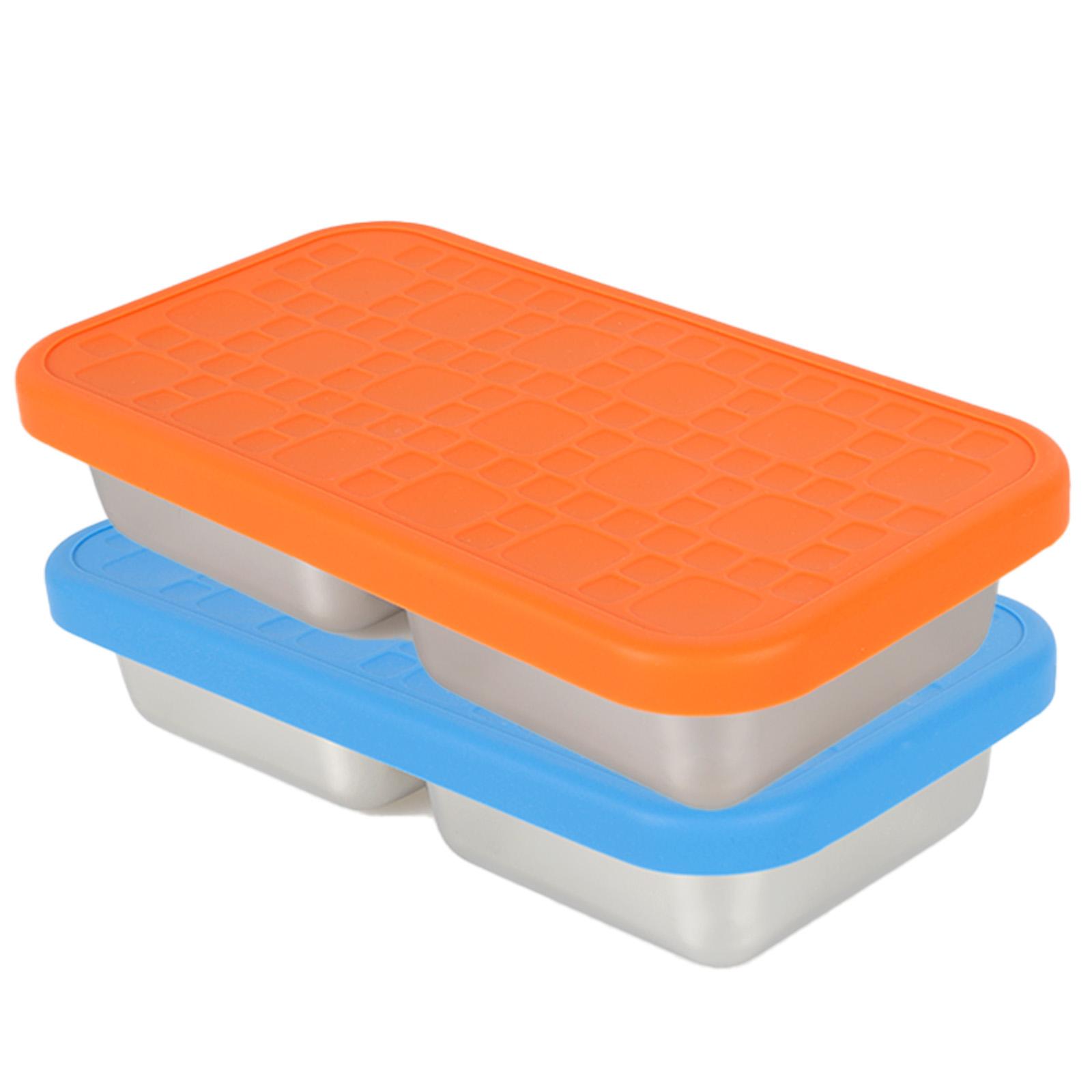 24Pcs Snack Container 304 Stainless Steel Fresh-keeping Box with Silicone Lid Food Container 2Grid Lunch Box for Outdoor School 2770₽