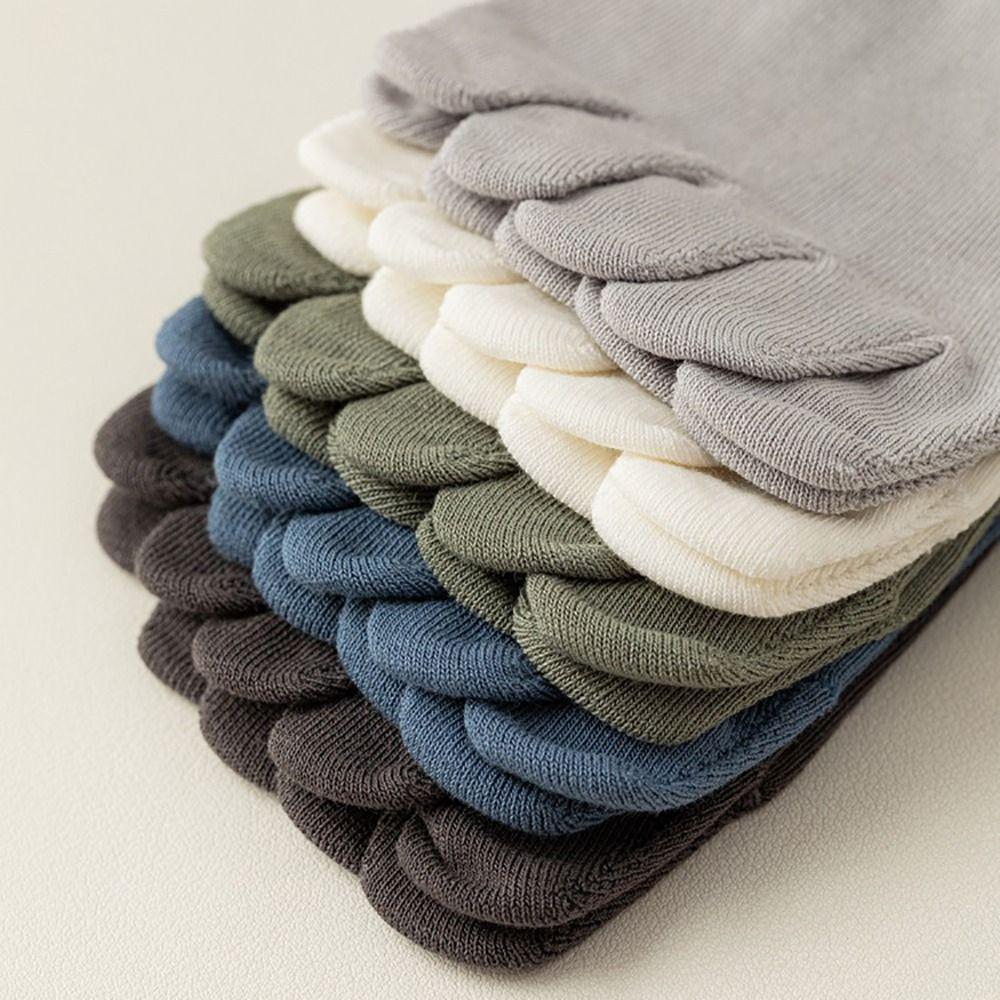 Breathable Solid Color Sports Autumn Cotton Toe Socks Middle Tube Socks Men's Socks Five Toe Socks