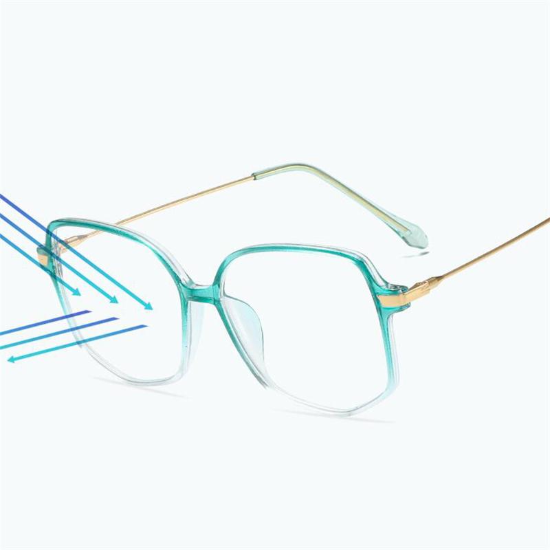 Oversized Polygon Myopia Glasses Women Transparent Green Frame Photochromic Diopter 0 To -6.0 Prescription