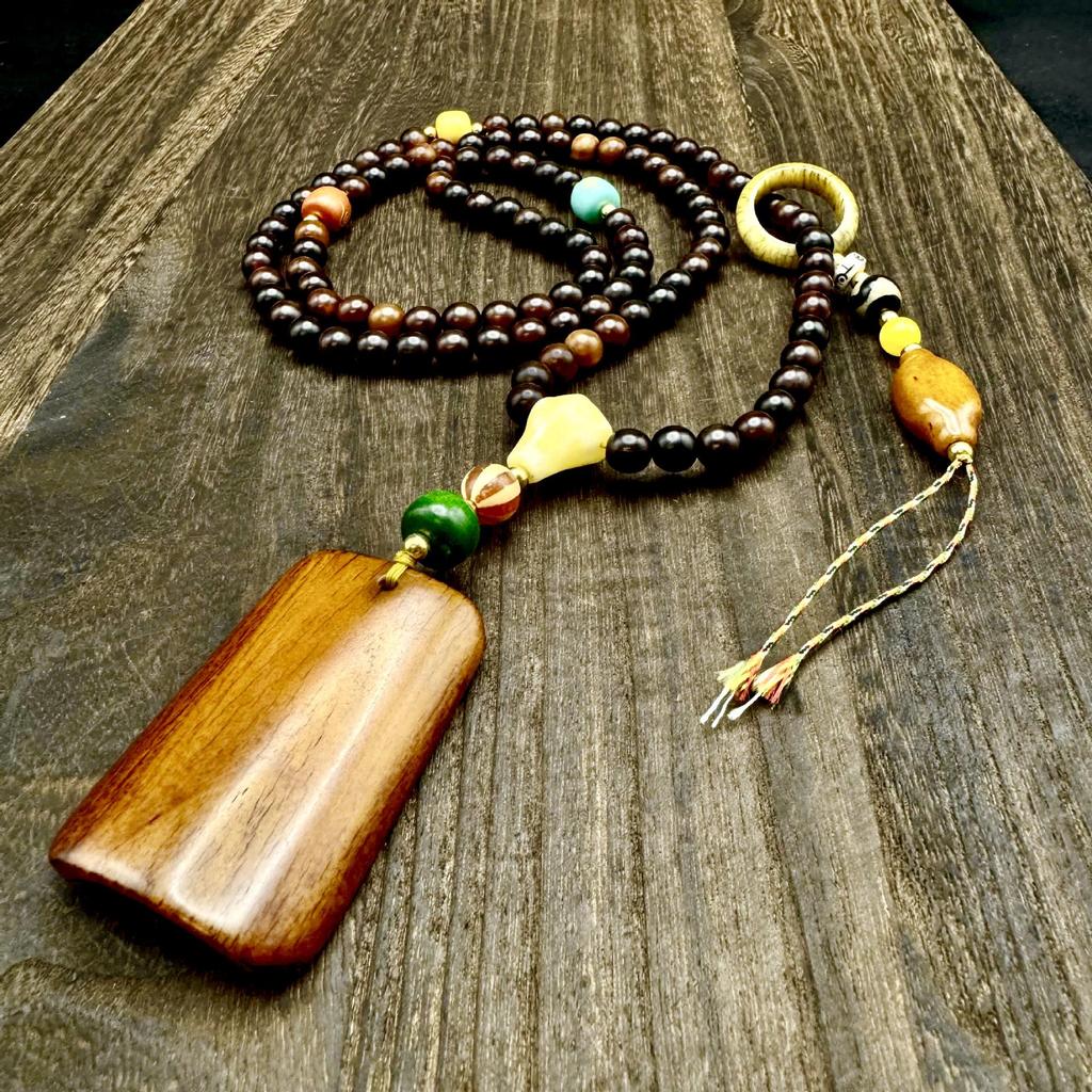 Natürliche Widderhorn Buddhistische Perlenkette mit Türkis-Accessoires - Unisex Tibetischer Schmuck
