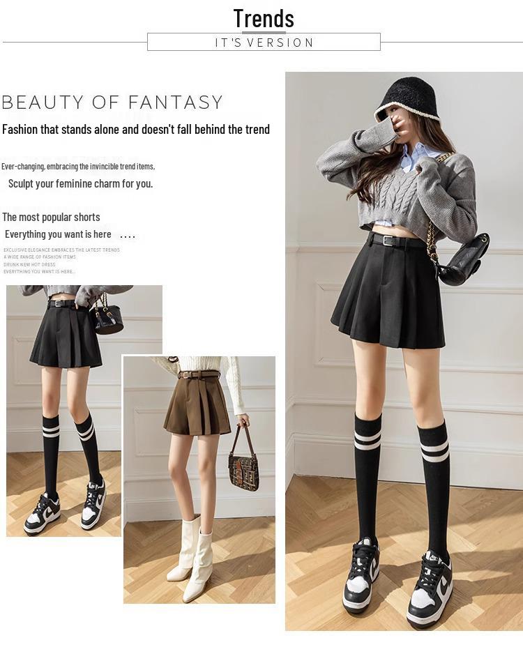 2024 Slimming Women's High Waist A-Line Woolen Pleated Skirt Pants for Winter