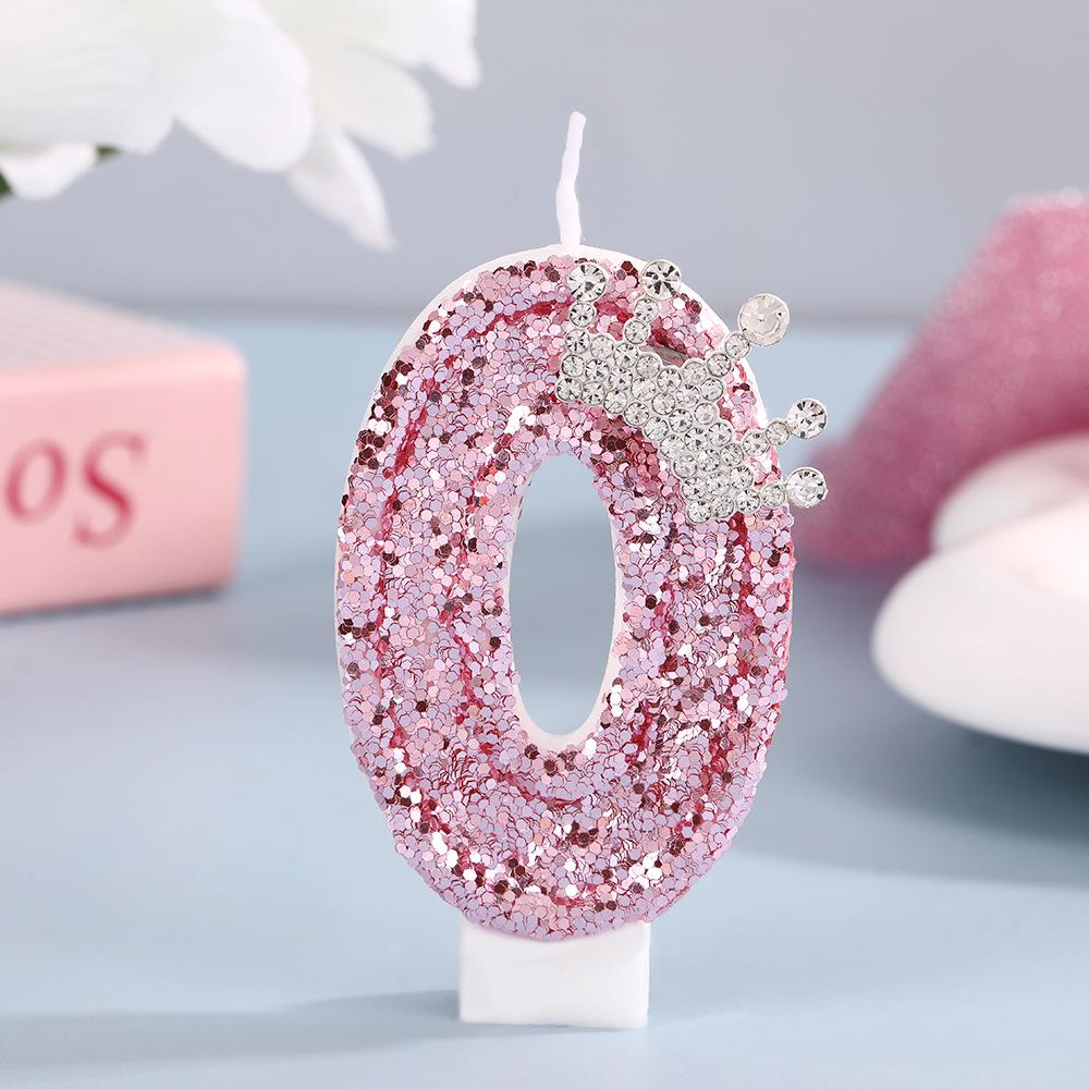 High-End Pink Glitter Crown Number Candle for First Birthday Cake Decoration