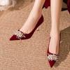 Classic Leisure Pumps for Women Slip on Thin High Heels Pointed Toe Wedding Women Shoes Crystal Bling Flower Summer Shoes
