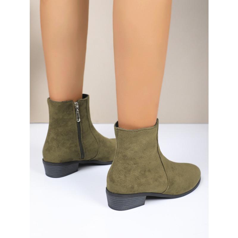 Europeiske og amerikanske utenrikshandel sideglidelås tykk hæl semsket skinn Martin-støvletter dame grenseoverskridende lav hæl stor størrelse tynne korte bare støvletter