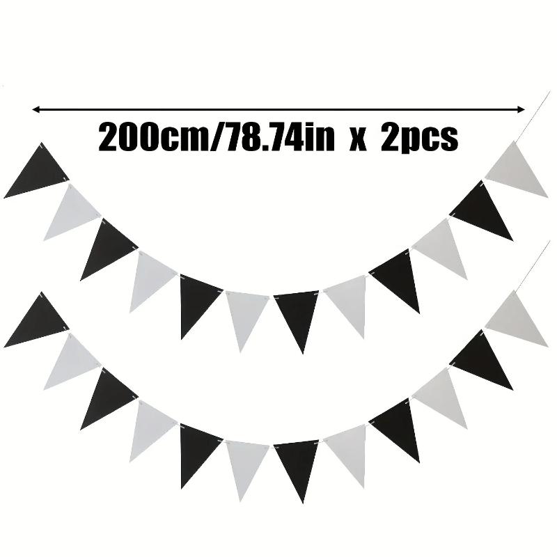 2 PCS Black and White Triangle Flag Plastic Ribbon Birthday Party Supplies Atmosphere Decoration