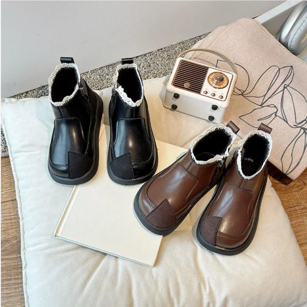 Chelsea Boots for Girls, Soft Lace Princess Boots, Pu Leather Shorts with Soft Sole, Autumn-Winter Collect