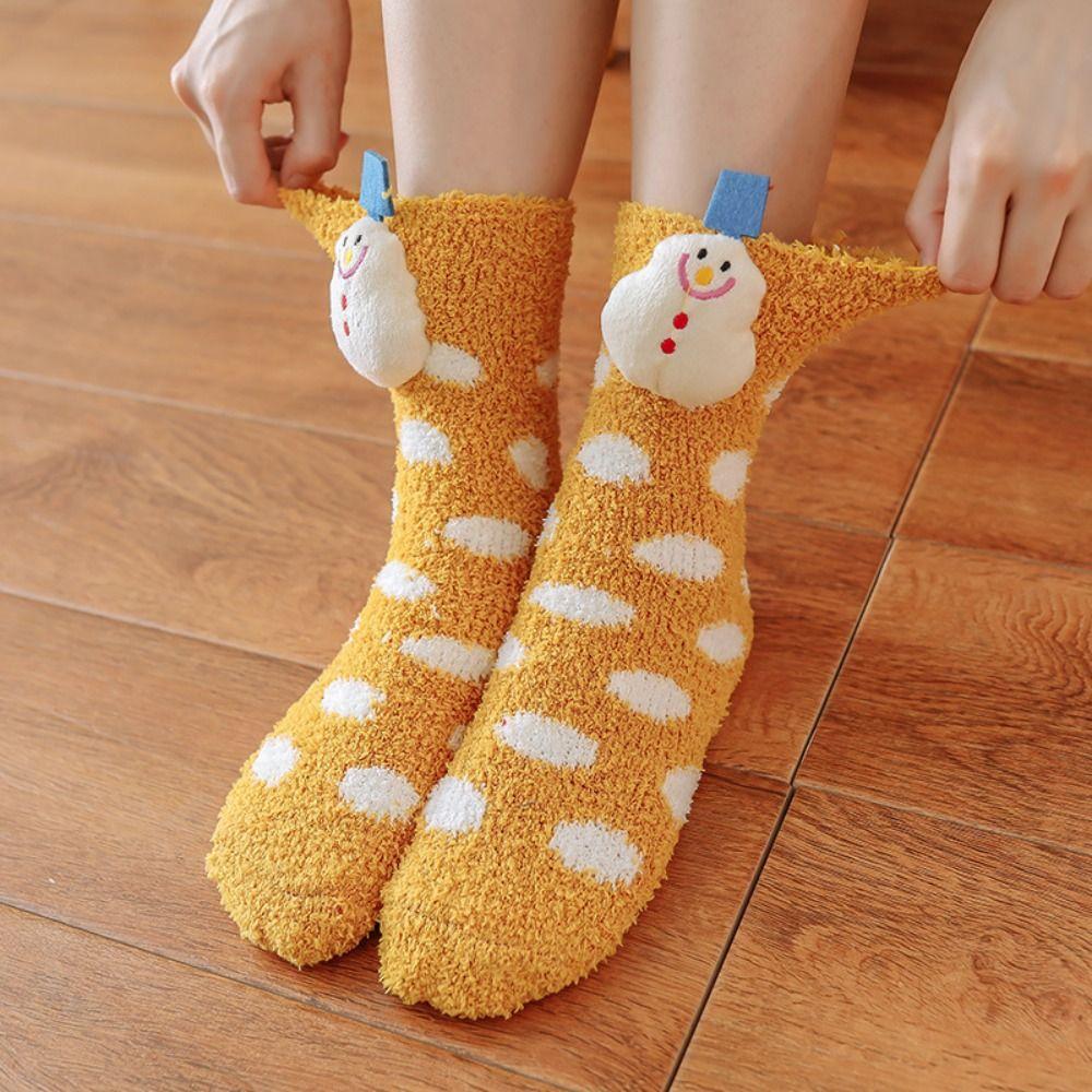 Cute Japanese Soft Comfortable Breathable For Christmas Female Socks Coral Velvet Medium Tube Socks