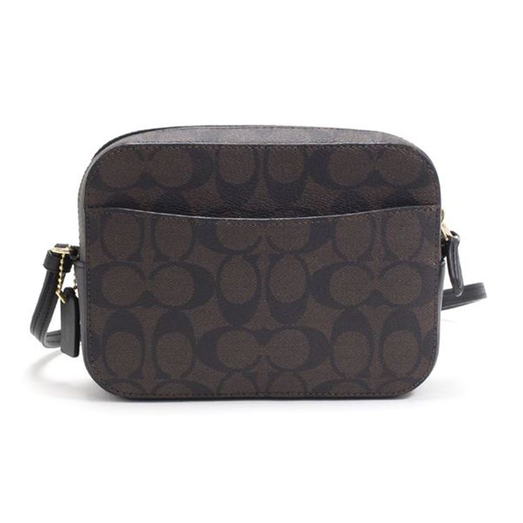 Coach Camera Series 18 Classic Monogram Print Zipper Closure Coated Canvas And Leather Camera Bag Women Shoulder Bag Dark-Brown 91677-IMAA8