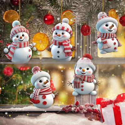 Lot de 5 pendentifs de décoration de Noël en acrylique 2D, motif bonhomme de neige, pour la maison, le jardin, l'arbre de Noël, décoration de fête