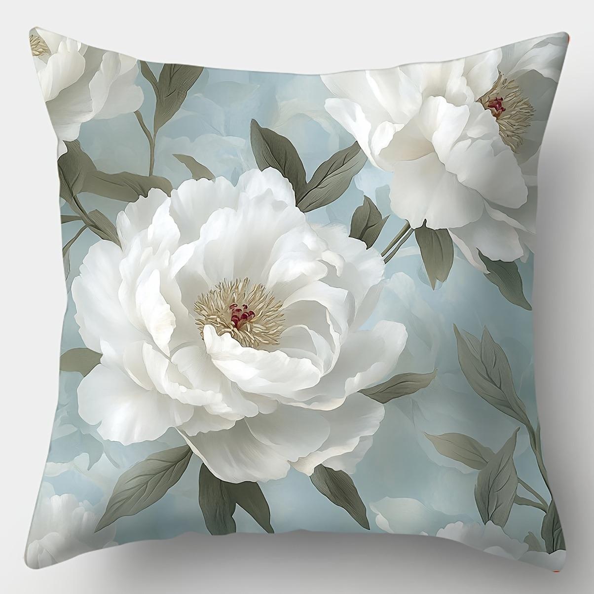 

Light Blue White Peony Pattern Home Decor Pillowcase Living Room Sofa Polyester Cushion Cover with Zipper 45x45cm
