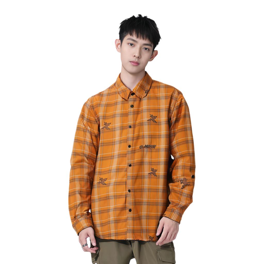 Li-Ning Anti-Five Series Full Print Checkered Single-Breasted Short Cotton Jacket Men Jacket Sand-Orange AJMU127-2