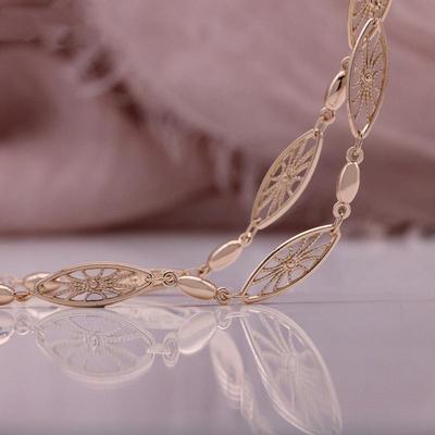Rose Gold Color Copper Chain Bracelet Necklace Petal Pattern Italian Craft Refined Comfortable To Wear Chain