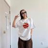 Women's Loose-Fit Pure Cotton Apple Print T-shirt: Short Sleeve, Summer Style