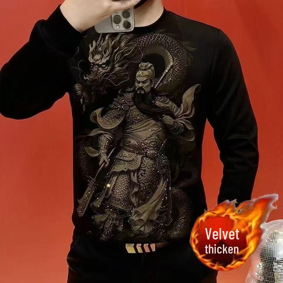 Men s Warm Fleece-Lined Base Layer Top - Guan Yu Print, Autumn/Winter Collection 3XL