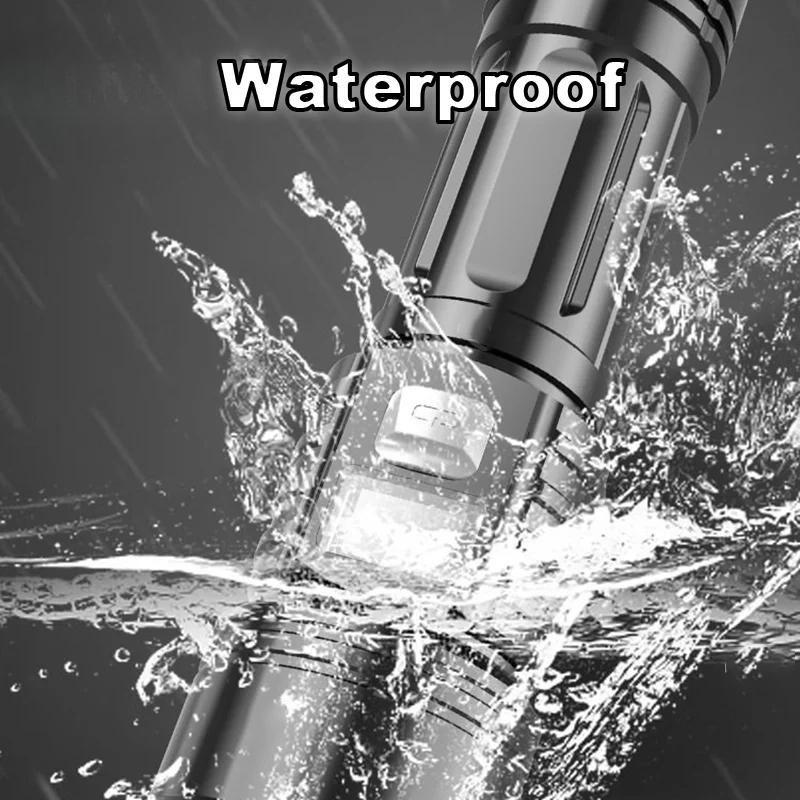 Lanterna LED Potente com Visor de Bateria Lâmpada Recarregável USB Lanternas Zoomáveis Lâmpada de Acampamento ao Ar Livre Lanterna à Prova d'Água para Pesca