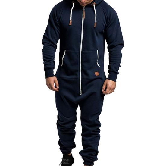 Avslappnad Herr Jumpsuit Plus Fleece Håll Värmen Vinterkläder Tjock Huvtröja Jumpsuit för
