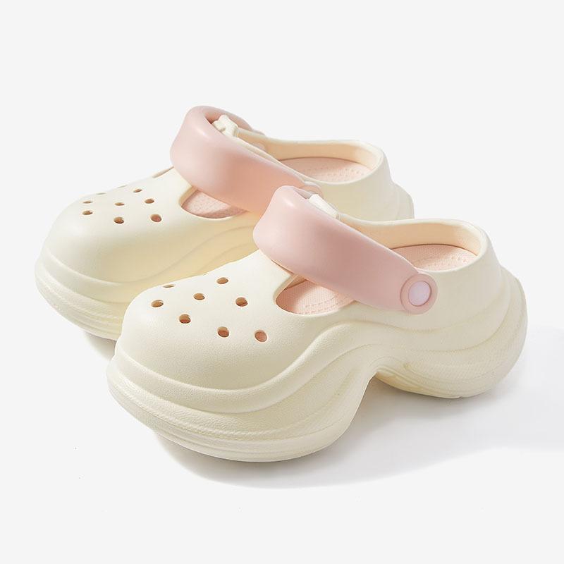 Thick-soled hole shoes women's 2025 new summer outer wear wedding dress artifact heightened heel non-slip sand sandals slippers