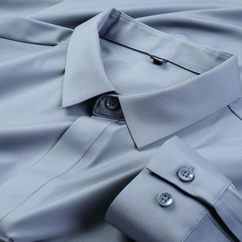 Frühling und Herbst Neue Herren Einfarbig Dunkle Knopfleiste Langarmhemd Business Casual Dünnes Hemd Stretchhemd