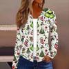 Women's Fashion Christmas Print Casual Zip-Up Long-Sleeved Hooded Jacket